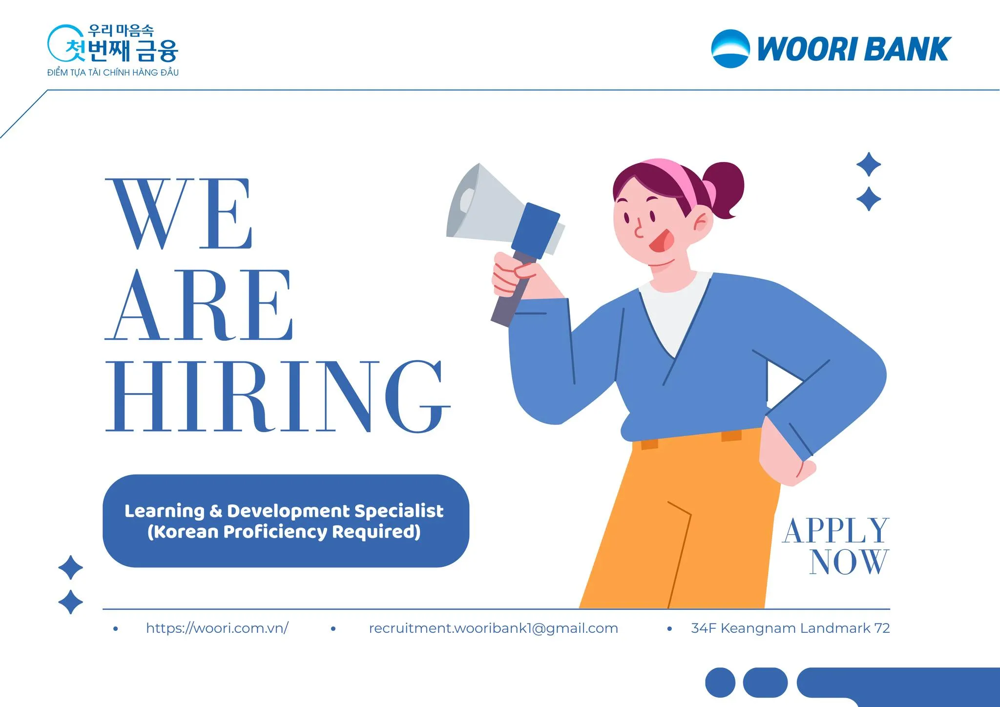 WOORI BANK VIỆT NAM TUYỂN NHÂN VIÊN TIẾNG HÀN – PHÒNG ĐÀO TẠO (TRAINING)