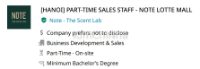 Tuyển dụng Part-time Sales Staff – NOTE The Scent Lab (Lotte Mall Ciputra) - Hà Nội