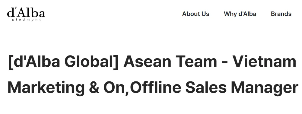 [d’Alba Global] Tuyển dụng Vietnam Marketing & On/Offline Sales Manager