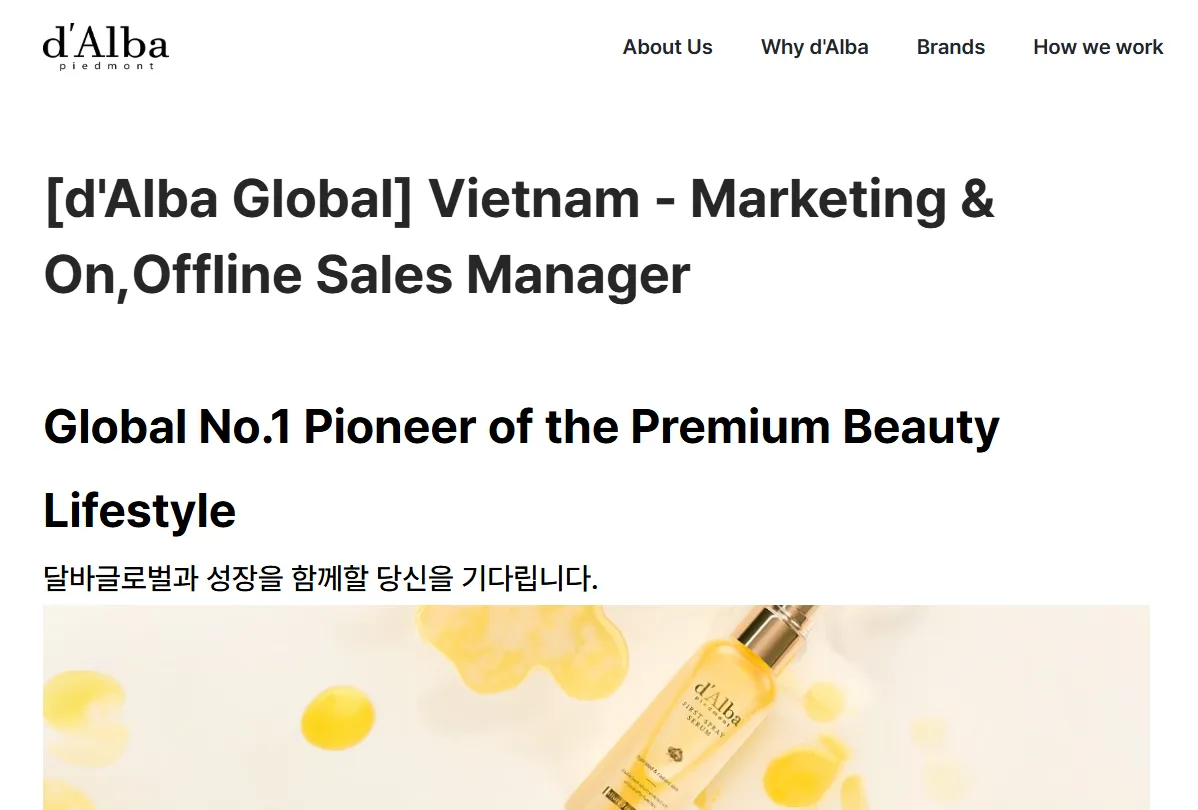 D'ALBA GLOBAL TUYỂN DỤNG QUẢN LÝ THỊ TRƯỜNG VIỆT NAM