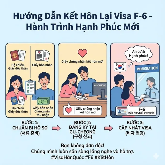 HƯỚNG DẪN CHI TIẾT THỦ TỤC KẾT HÔN LẠI VỚI NGƯỜI HÀN KHI ĐANG GIỮ VISA F-6