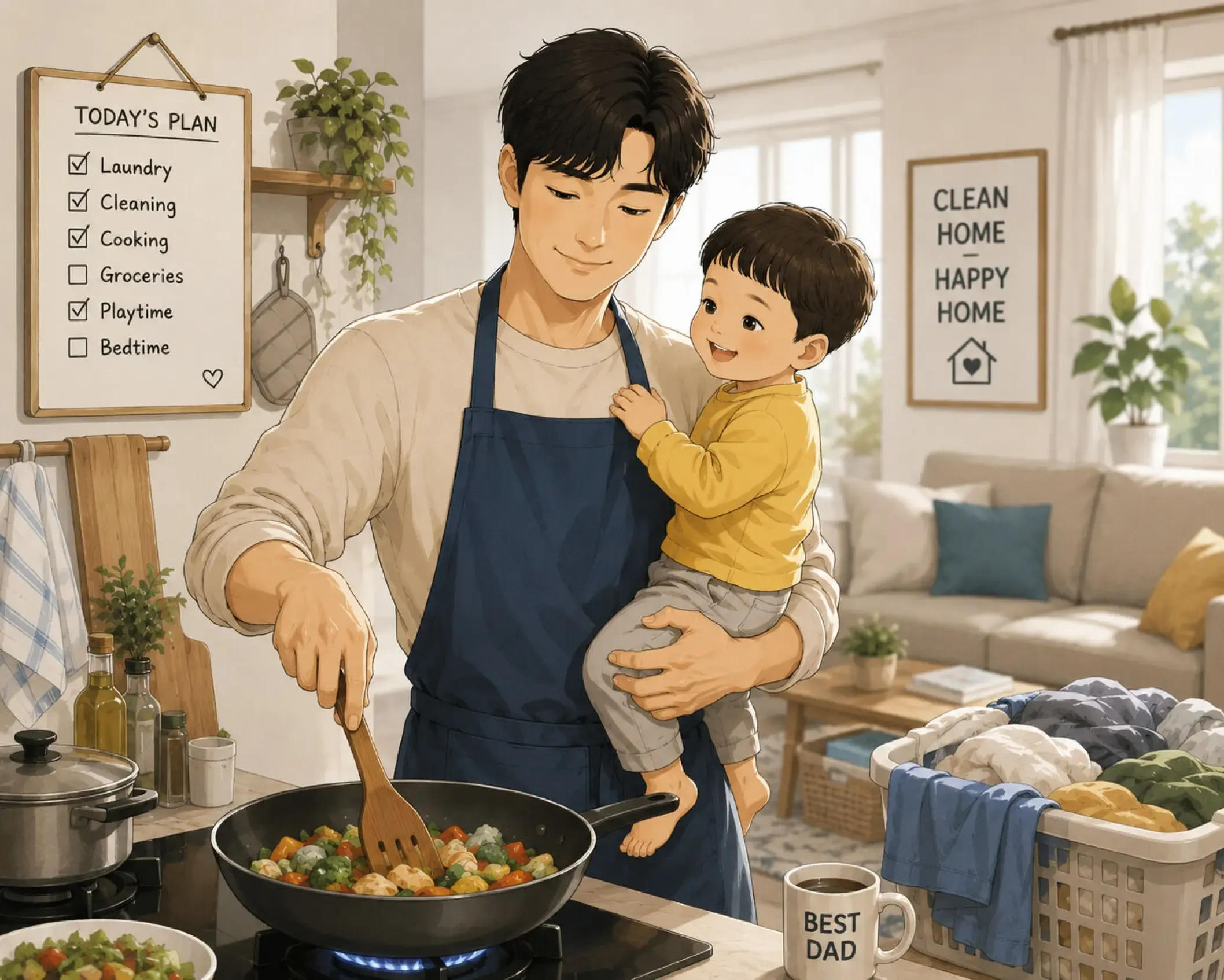 Hàn Quốc ghi nhận số lượng đàn ông ở nhà chăm con và làm nội trợ cao nhất từ trước đến nay