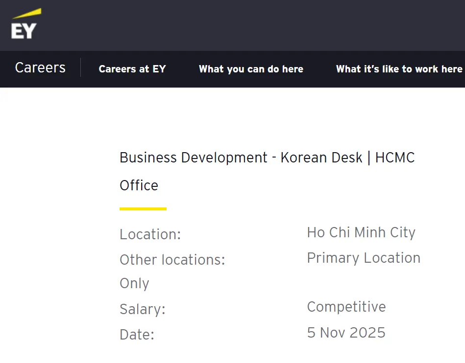 EY  TUYỂN DỤNG VỊ TRÍ BUSINESS DEVELOPMENT CHO KOREAN DESK TẠI TP.HCM