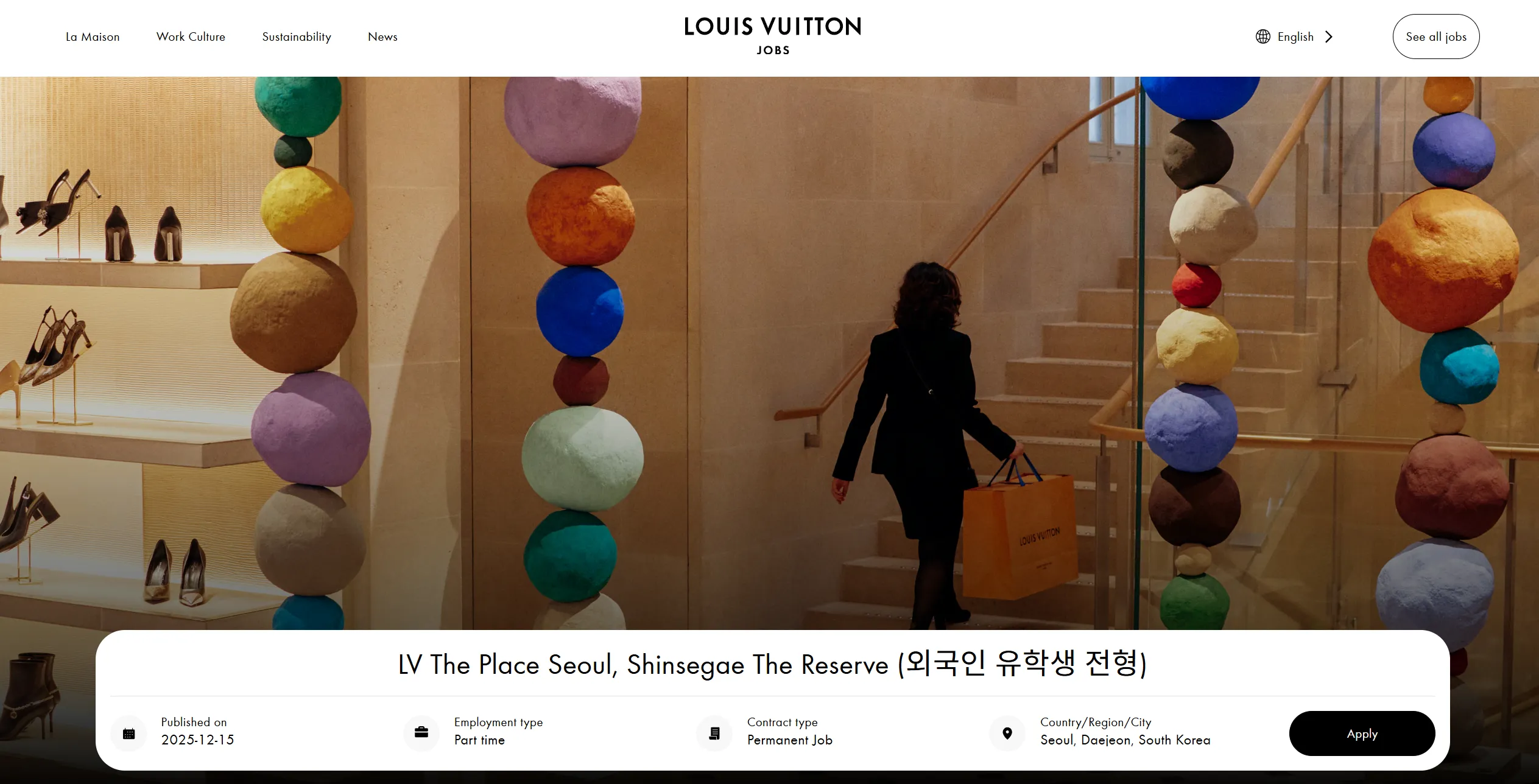 Tuyển dụng nhân viên bán thời gian tại Louis Vuitton (LV The Place Seoul & Shinsegae The Reserve) (Part-time, D-2 visa)
