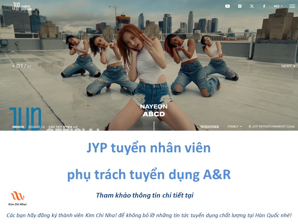 JYP tuyển nhân viên phụ trách tuyển dụng