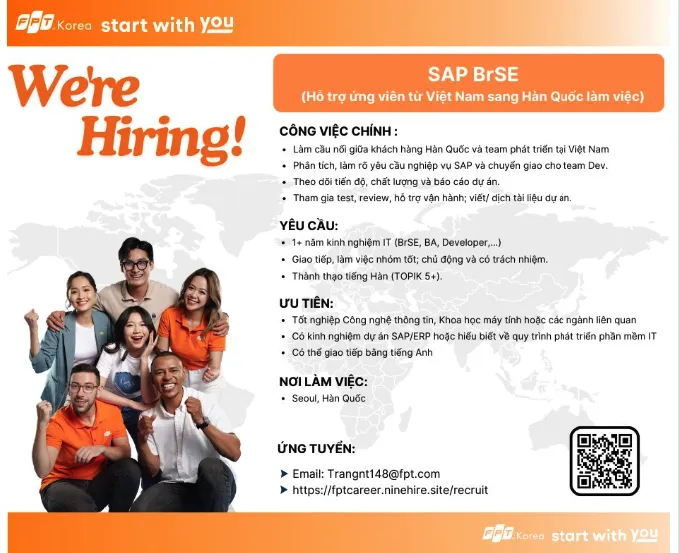 FPT Software Korea tuyển SAP BrSE làm việc tại Seoul
