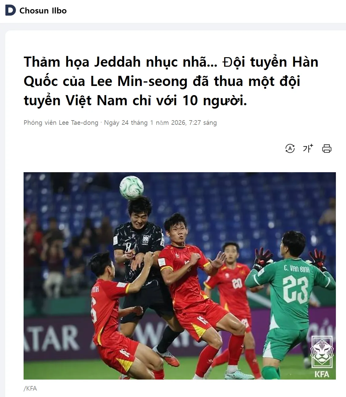 Báo Hàn sáng nay nói về trận Việt Nam – Hàn Quốc: U-23 Việt Nam lần đầu khiến lịch sử đổi chiều