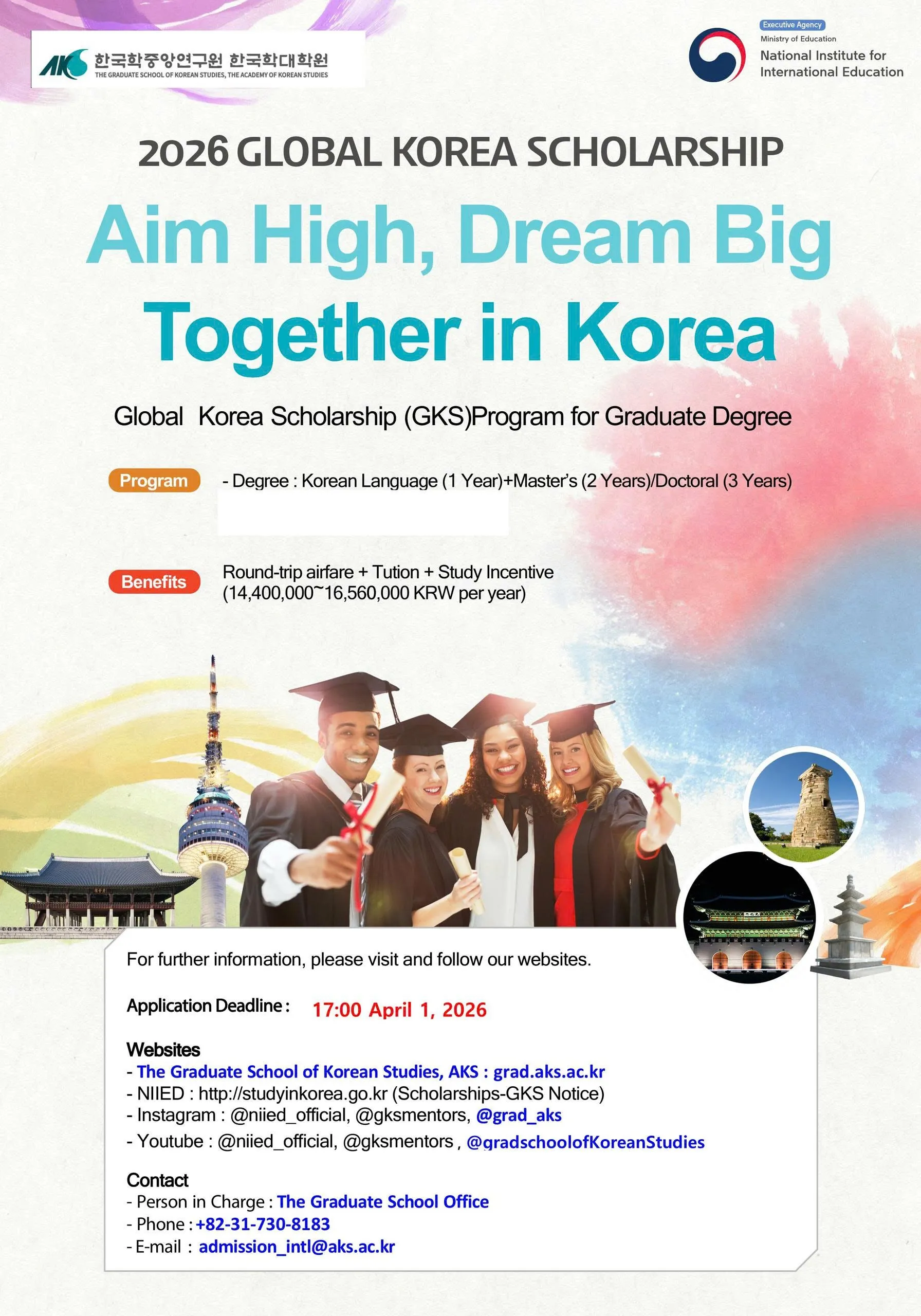 Thông báo tuyển sinh GKS 2026 - Học bổng Chính phủ Hàn Quốc GKS 2026 tại Trường Cao học Nghiên cứu Hàn Quốc